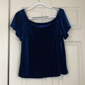 Blue velvet off the shoulder top